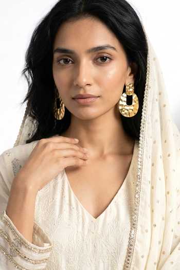 Shop_Basanti Kapde aur Koffee_Ivory Cotton V-neck Embroidered Anarkali And Palazzo Set _Online_at_Aza_Fashions