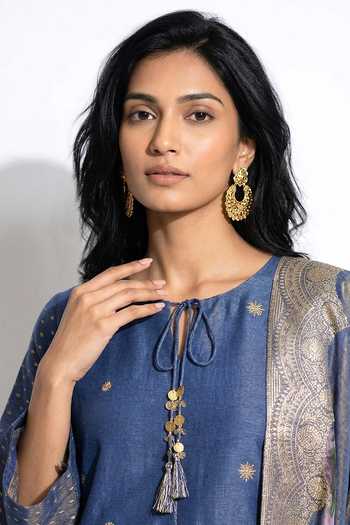 Shop_Basanti Kapde aur Koffee_Blue Tissue Round Neck Zari Work Banarsi Kurta And Palazzo Set _Online_at_Aza_Fashions