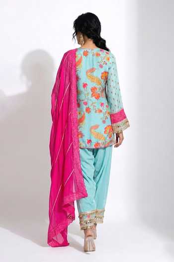 Basanti Kapde aur Koffee Embroidered Floral Kurta Sharara Set 