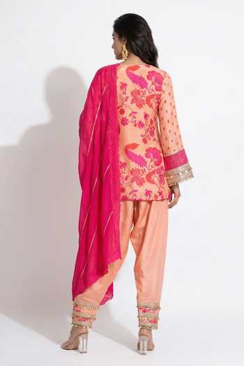 Basanti Kapde aur Koffee Embroidered Yoke Kurta Sharara Set 