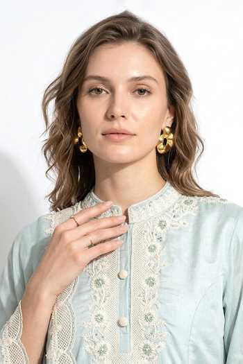 Basanti Kapde aur Koffee Thread Work Cotton Kurta Set 