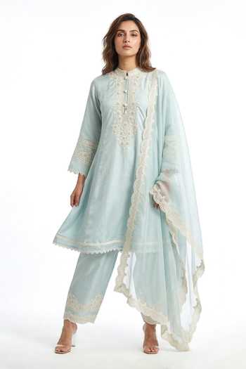 Basanti Kapde aur Koffee Thread Work Cotton Kurta Set 
