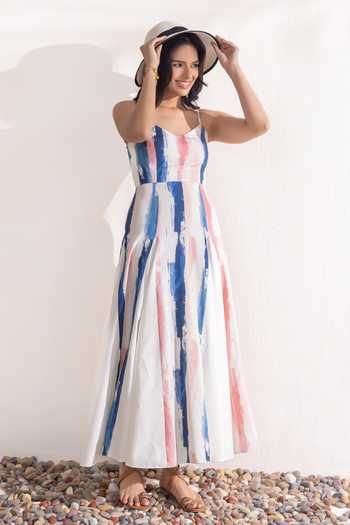 Shop_Zazu_Multi Color Cotton Satin V-neck Blush Brushstroke Maxi Dress _Online_at_Aza_Fashions
