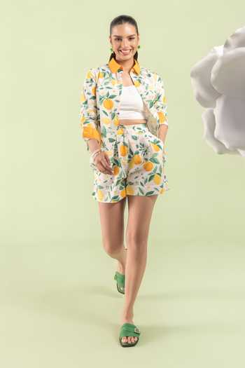 Zazu_Green Cotton Collared Lemon Grove Print Shirt Shorts Set _Online_at_Aza_Fashions