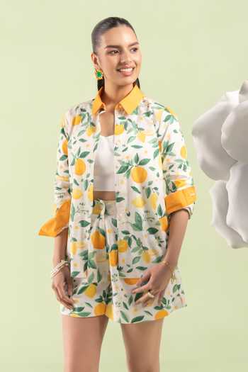 Buy_Zazu_Green Cotton Collared Lemon Grove Print Shirt Shorts Set _Online_at_Aza_Fashions