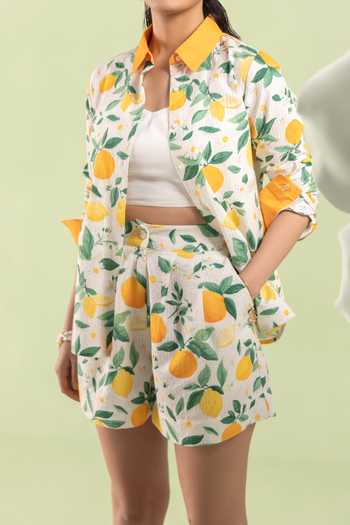 Shop_Zazu_Green Cotton Collared Lemon Grove Print Shirt Shorts Set _Online_at_Aza_Fashions