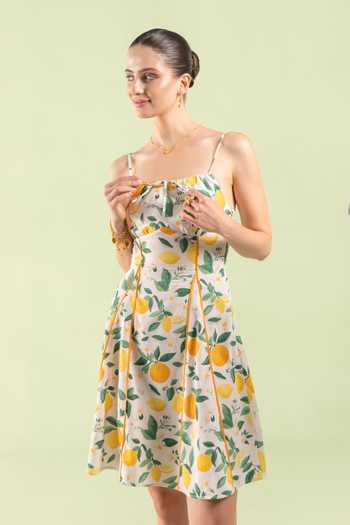 Shop_Zazu_Green Cotton Satin Square Neck Lemon Grove Short Dress _Online_at_Aza_Fashions