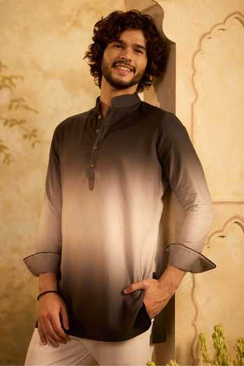 Zazu_Black Cotton Satin, Lycra Dusk Ombre Kurta And Pant Set _Online_at_Aza_Fashions