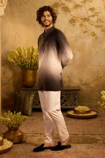 Shop_Zazu_Black Cotton Satin, Lycra Dusk Ombre Kurta And Pant Set _Online_at_Aza_Fashions