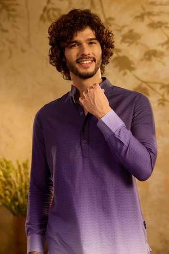 Zazu_White Cotton Satin, Rayon Ombre Kurta And Pant Set _Online_at_Aza_Fashions