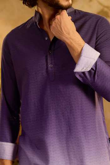 Buy_Zazu_White Cotton Satin, Rayon Ombre Kurta And Pant Set _Online_at_Aza_Fashions