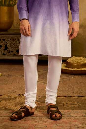 Shop_Zazu_White Cotton Satin, Rayon Ombre Kurta And Pant Set _Online_at_Aza_Fashions