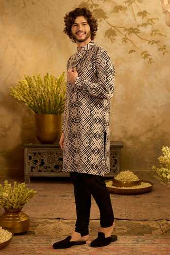 Zazu_Black Cotton, Rayon Noir Mosaic Kurta Set _Online_at_Aza_Fashions