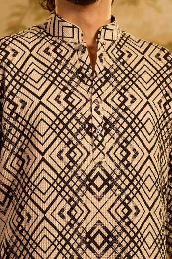 Zazu_Black Cotton, Rayon Noir Mosaic Kurta Set _at_Aza_Fashions