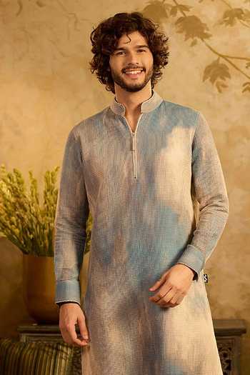 Buy_Zazu_Blue Cotton, Lycra Ombre Kurta And Pant Set _Online_at_Aza_Fashions