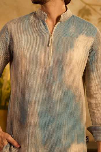 Zazu_Blue Cotton, Lycra Ombre Kurta And Pant Set _at_Aza_Fashions