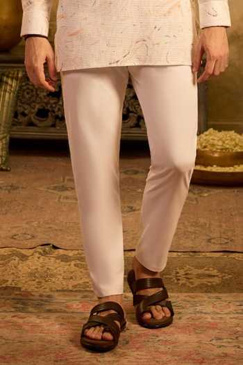 Zazu_White Cotton, Lycra Marble Kurta And Pant Set _Online_at_Aza_Fashions
