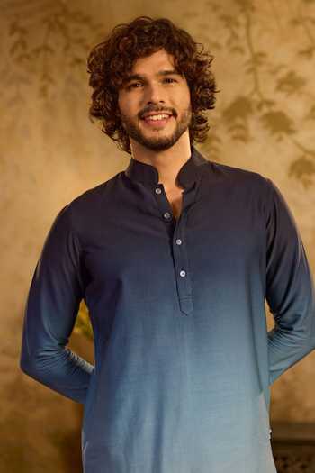 Buy_Zazu_Blue , Satin, Satin, Rayon Ombre Kurta And Pant Set _Online_at_Aza_Fashions