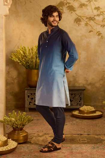 Shop_Zazu_Blue , Satin, Satin, Rayon Ombre Kurta And Pant Set _Online_at_Aza_Fashions
