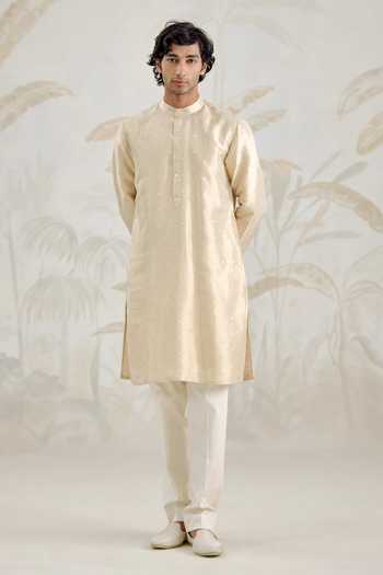 Shyam Narayan Prasad_Ivory Silk Zari Banarasi Kurta And Pant Set _Online_at_Aza_Fashions