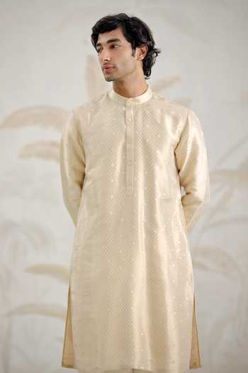Shyam Narayan Prasad_Ivory Silk Zari Banarasi Kurta And Pant Set _at_Aza_Fashions