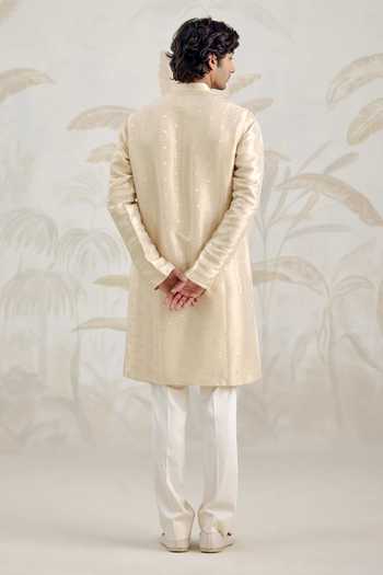 Buy_Shyam Narayan Prasad_Ivory Silk Zari Banarasi Kurta Set _Online_at_Aza_Fashions