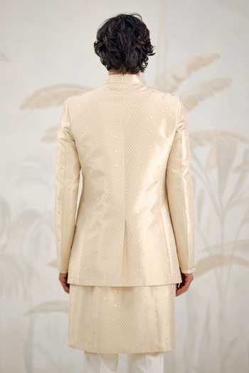 Shop_Shyam Narayan Prasad_Ivory Silk Zari Banarasi Kurta Set 