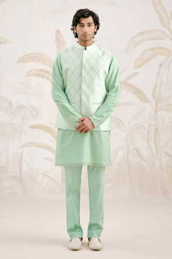 Shyam Narayan Prasad Cotton Silk Bundi Kurta Set 