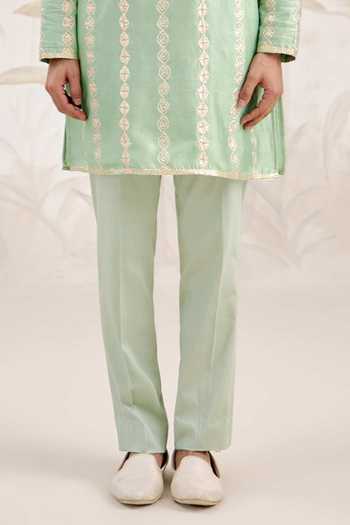 Shop_Shyam Narayan Prasad_Green Chanderi Embroidery, Gota Patti Kurta And Pant Set _Online_at_Aza_Fashions