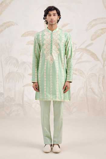 Buy_Shyam Narayan Prasad_Green Chanderi Embroidery, Gota Patti Kurta And Pant Set 
