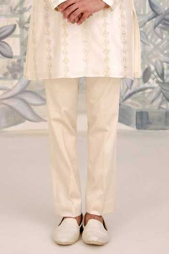 Buy_Shyam Narayan Prasad_Gold Chanderi Embroidery, Gota Patti Thread Kurta Set _Online_at_Aza_Fashions