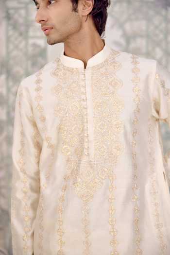 Shop_Shyam Narayan Prasad_Gold Chanderi Embroidery, Gota Patti Thread Kurta Set _Online_at_Aza_Fashions