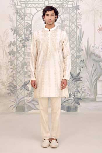 Buy_Shyam Narayan Prasad_Gold Chanderi Embroidery, Gota Patti Thread Kurta Set 