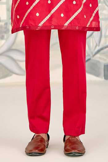 Shyam Narayan Prasad_Maroon Chanderi, Brocade Zari Kurta Set With Bundi _Online_at_Aza_Fashions