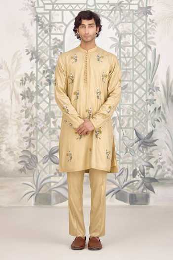 Shyam Narayan Prasad Print Applique Cotton Silk Kurta & Pant Set 