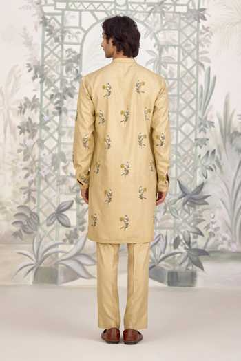 Shyam Narayan Prasad Print Applique Cotton Silk Kurta & Pant Set 