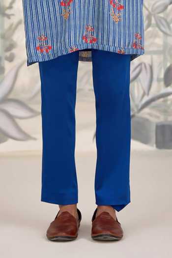 Shyam Narayan Prasad_Blue Cotton Satin Printed Bundi Kurta Set _Online_at_Aza_Fashions