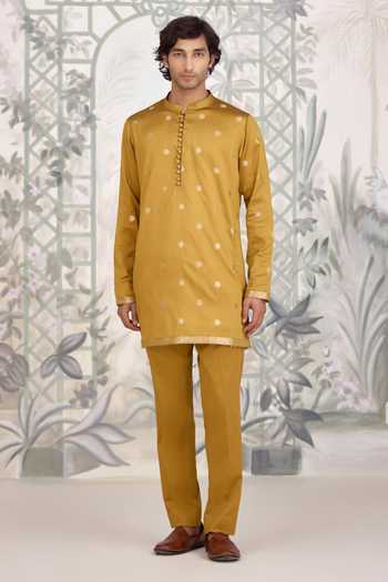 Shyam Narayan Prasad_Mustard Silk, Brocade Zari Kurta Set _at_Aza_Fashions
