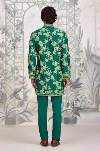 Shyam Narayan Prasad Applique Embroidered Chanderi Silk Kurta & Pant Set 