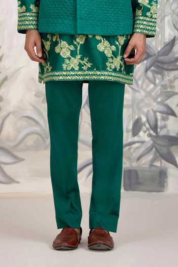 Shyam Narayan Prasad_Green Chanderi Silk Applique Kurta Set _Online_at_Aza_Fashions