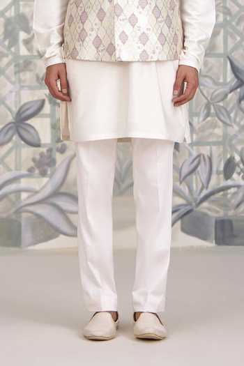 Shyam Narayan Prasad_White Silk, Cotton, Brocade Kurta Set _at_Aza_Fashions