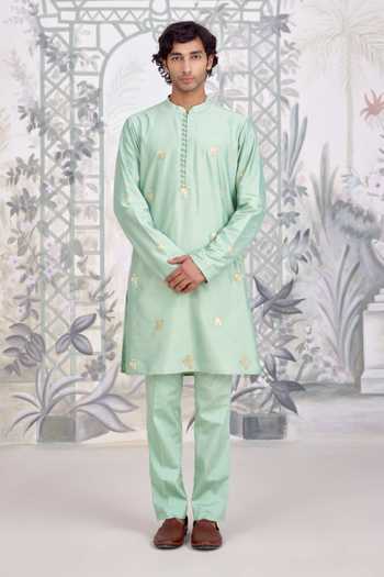 Shyam Narayan Prasad Embroidered Cotton Silk Kurta & Pant Set 