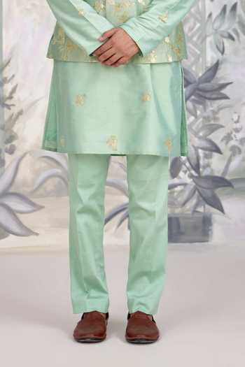 Shyam Narayan Prasad_Green Silk, Cotton, Brocade Zari, Applique And Bundi Kurta Set _Online_at_Aza_Fashions