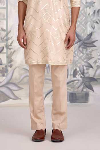 Shyam Narayan Prasad_Gold Silk, Viscose Applique Lurex Kurta And Pant Set _Online_at_Aza_Fashions