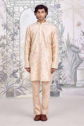 Shyam Narayan Prasad_Gold Silk, Viscose Applique Lurex Kurta And Pant Set _at_Aza_Fashions