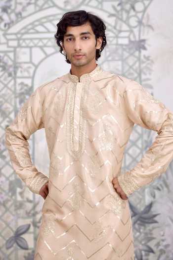 Buy_Shyam Narayan Prasad_Gold Silk, Viscose Applique Lurex Kurta And Pant Set 