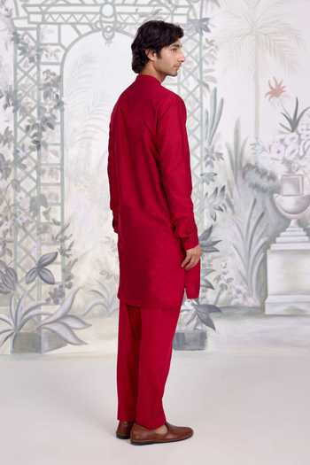 Shyam Narayan Prasad_Maroon Silk, Cotton Kurta And Pant Set _at_Aza_Fashions