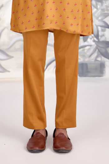 Shyam Narayan Prasad_Mustard Cotton Satin Printed Kurta And Pant Set _Online_at_Aza_Fashions