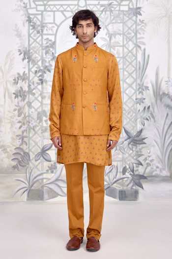 Shyam Narayan Prasad Cotton Satin Waistcoat Kurta Set 