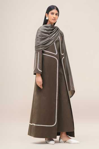 Ampm_Brown Cut Work Sultana Silk Scarf _Online_at_Aza_Fashions